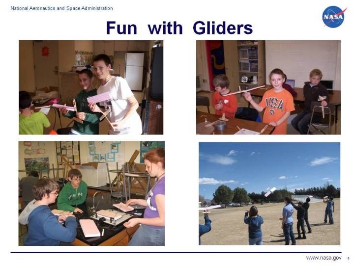 Photos of students building and flying gliders.