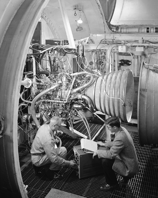 Photo of testing of Centaur rocket engine.