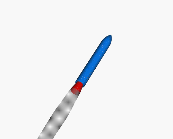 Computer animation of a rocket in which the nose
 moves up and down in response to moving the nozzle.