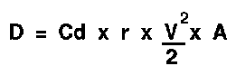 D equals Cd times r times v squared over 2 times A