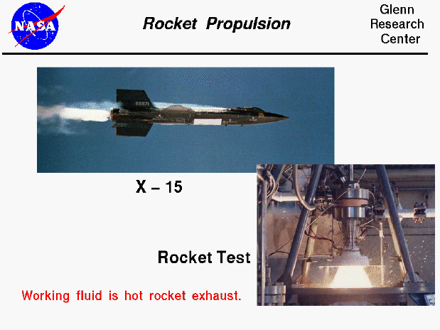 Picture of the rocket powered X-15 and a nozzle test.
