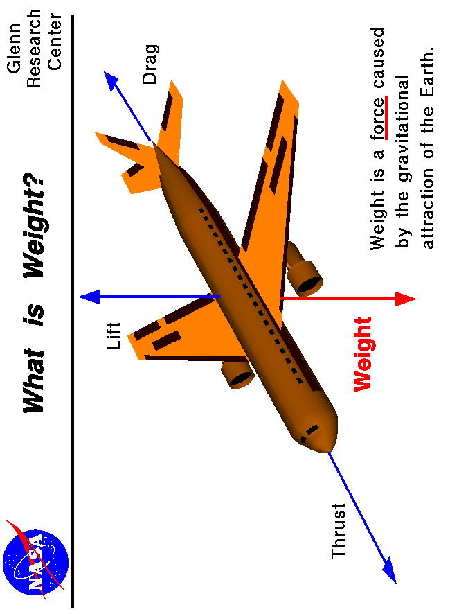 Computer drawing of an airliner showing the weight vector.
 Use the Print command of your browser to produce a hard copy
