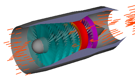 Computer animation of basic turbojet flow