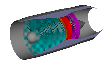 Computer animation of basic turbojet high speed rotation