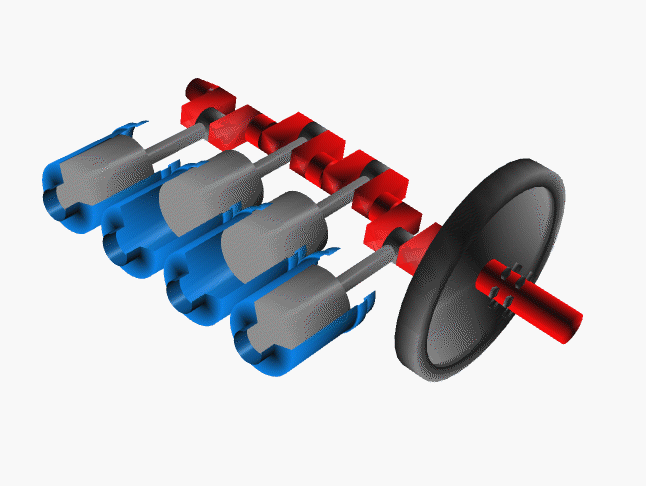 Computer animation of Wright brothers engine power train.