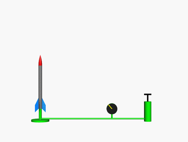 Computer animation of the launch of a compressed air rocket.