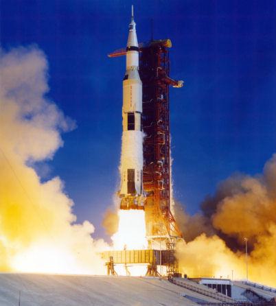 Photo of launch of Apollo Saturn V.