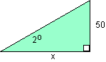 triangle with left angle being 2 degrees and length of right side being 50 meters