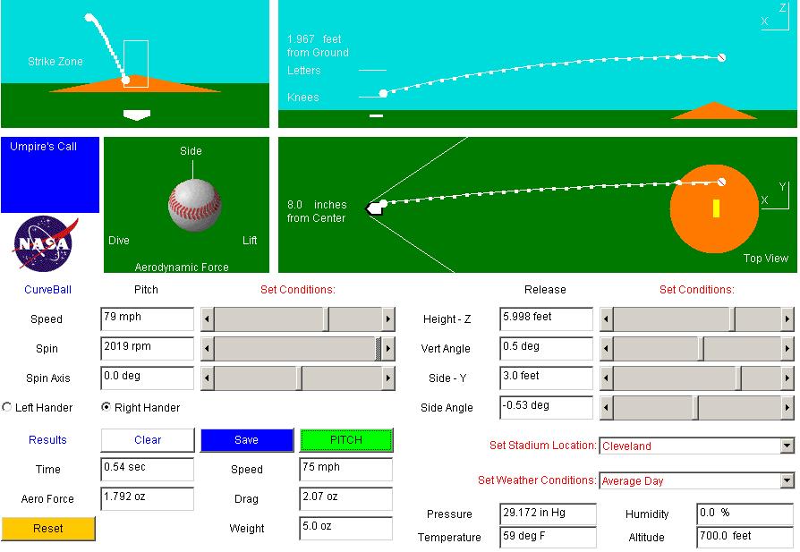 Non-interactive image of the Baseball applet