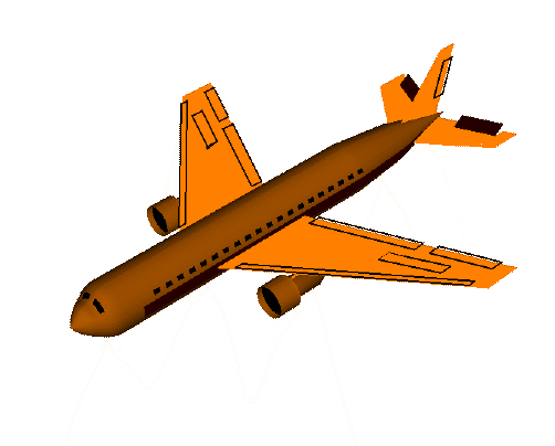 Computer animation of an airliner in which the nose 
 moves up and down in response to changing the elevator angle.