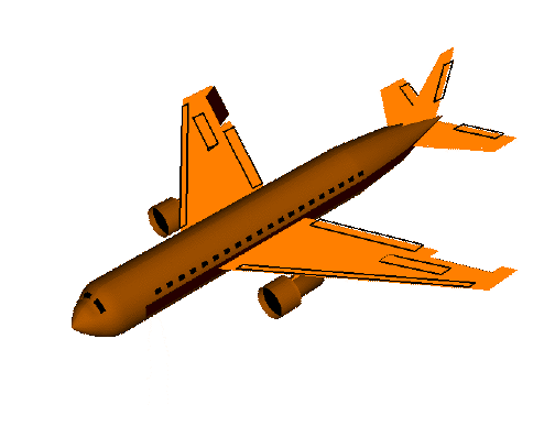 Computer animation of an airliner in which the wings 
 moves up and down in response to changing the aileron angle.