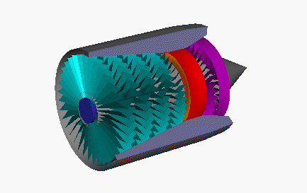Computer animation of basic turbojet construction