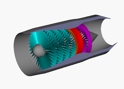 Computer animation of basic turbojet rotation