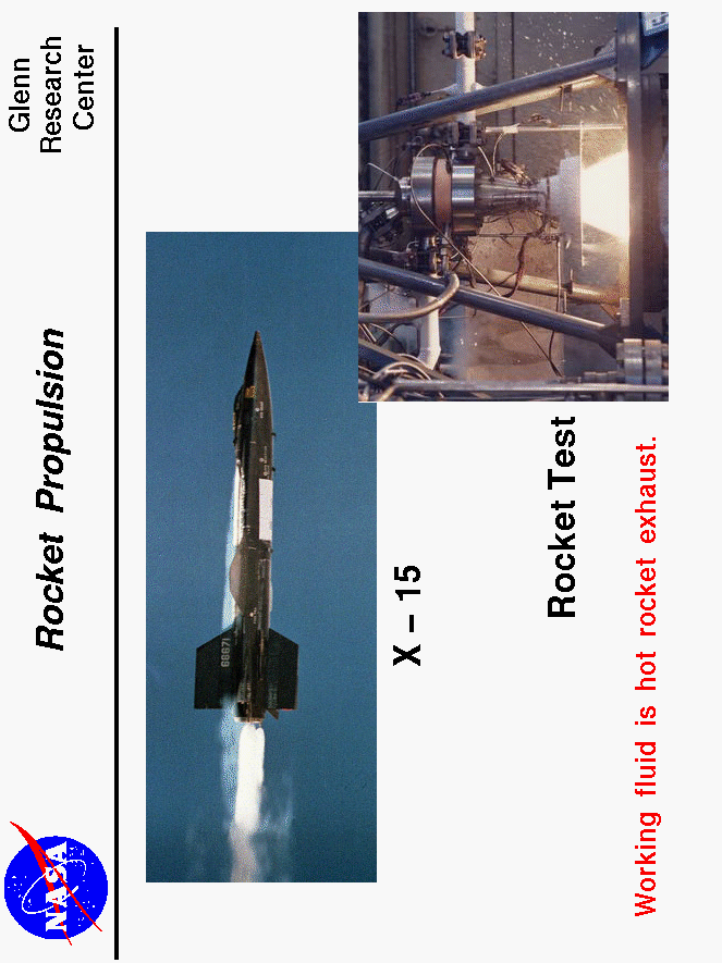 Picture of the rocket powered X-15 and a nozzle test.
 Use the Print command of your browser to produce a hard copy