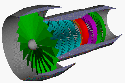 Computer drawing of turbofan engine - still picture