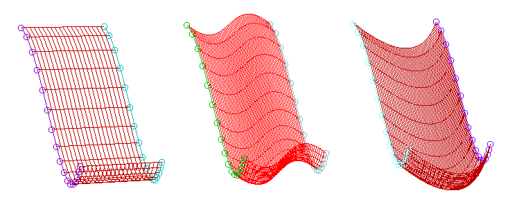 Examples showing linear, cubic, and quadratic surfaces built between two end curves