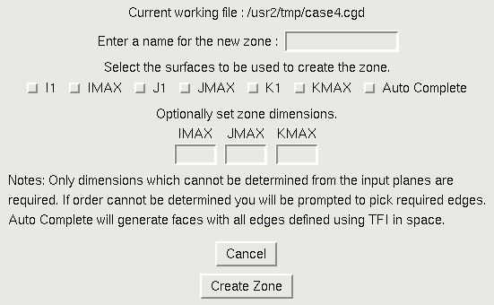 Create New Zone window