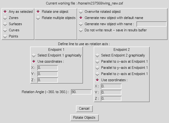 Rotate Objects window