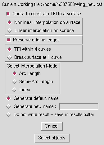 2D TFI window, for TFI constrained to a surface