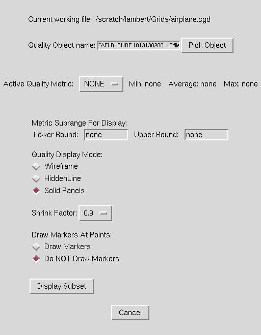 Unstructured Mesh Quality window