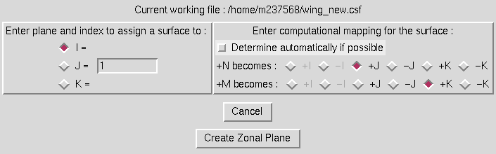 Assign Surface to Zone Plane window