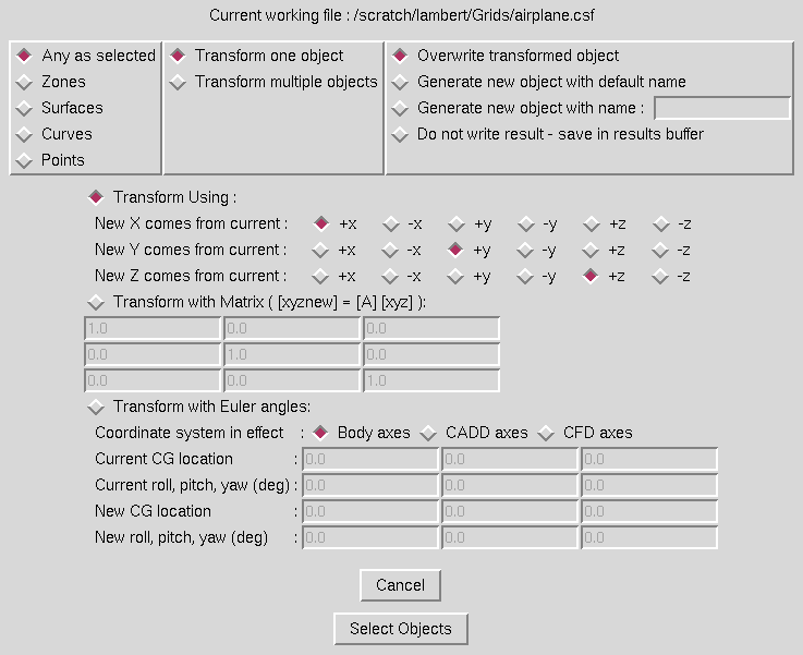 Transform Phys. Coords window