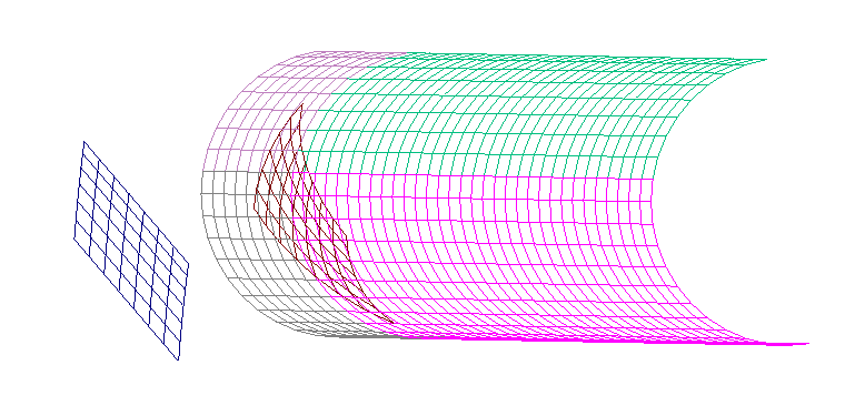 Example showing projection of one surface onto other surfaces