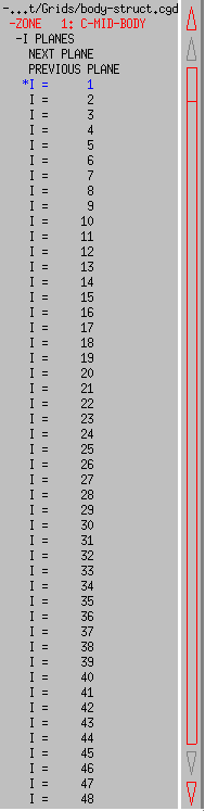 Graphics name list for a .cgd file, listing J planes
