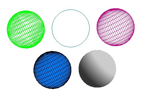 Spheres drawn in each of the five display modes