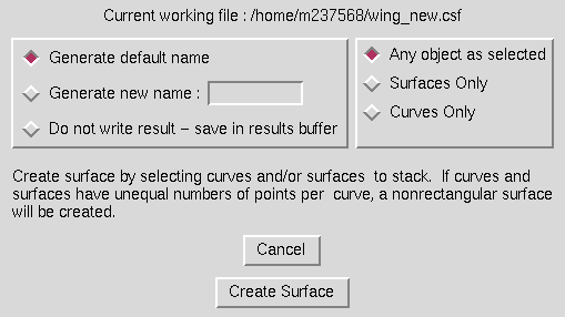 Stack Curves/Surfaces window