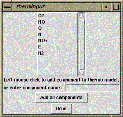 Thermodynamic Data Input Window