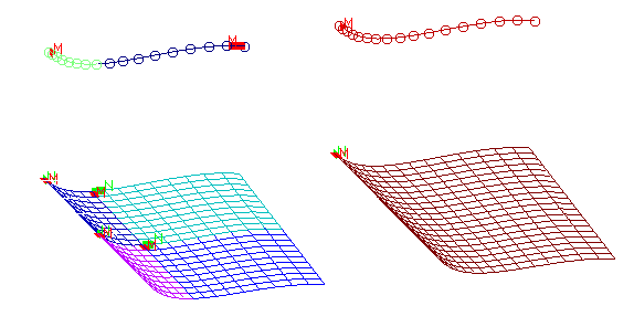 Example showing curve and surface created by joining other curves and surfaces
