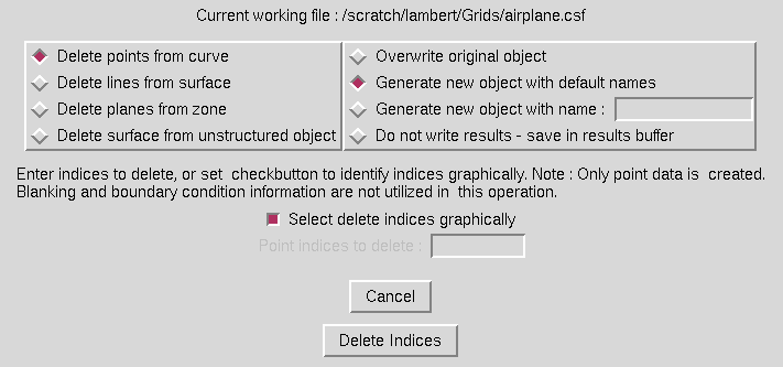 Delete Indices window