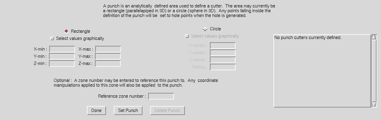 Define Punch Cutters window