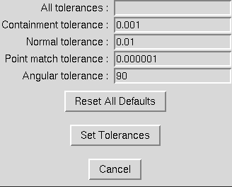 Set Tolerances window