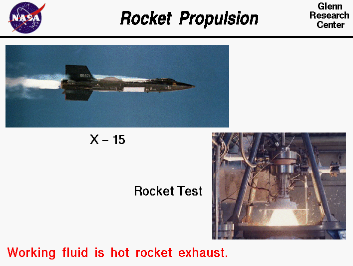 Picture of the rocket powered X-15 and a nozzle test.