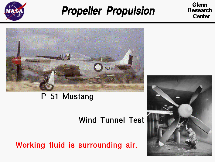 Picture of the propeller powered P-51 and a wind tunnel test.