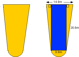 Wing measuring 14 point 8 at top, 26 point 6 on the sides, and 8 point 8 at tip.