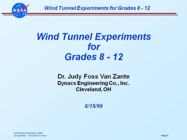 A graphic of the first slide from Judy An Zante's talk on wind tunnels.
