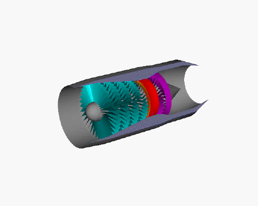 Computer animation of the assembly of a turbine engine