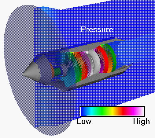 Computer animation of pressure variation through a turboprop engine