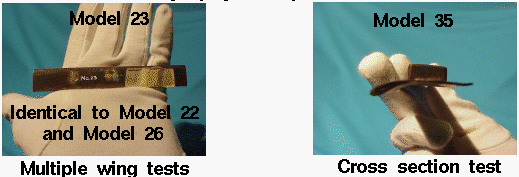 Photographs of the Wright 1901 wind tunnel models 23 and 35.