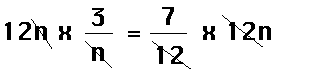 twelve, canceled N multiplied by three over canceled N equals seven over canceled twelve multipied by canceled twelve N