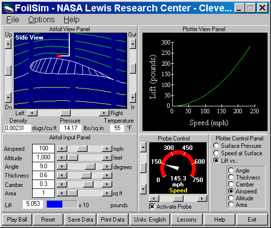 FoilSim software snapshot