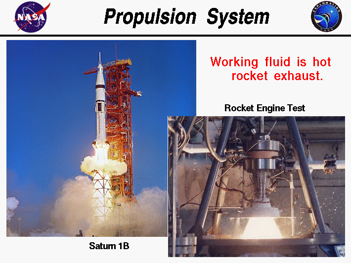 Picture of the Saturn 1B rocket and a nozzle test.