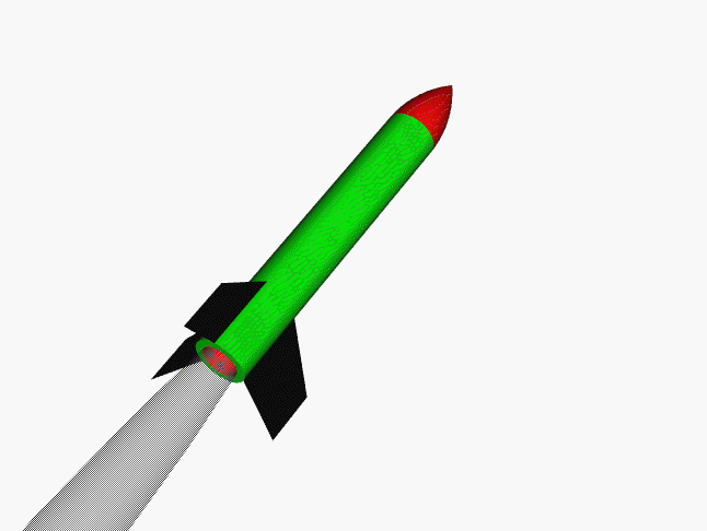 Computer animation of a rocket in which the
 rocket spins about the long axis.