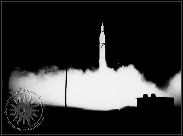 Photo of launch of Jupiter C rocket.