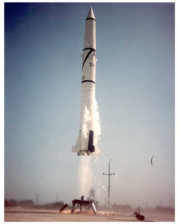 Photo of launch of Redstone rocket.