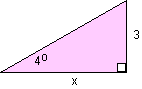 triangle with four degrees being the value of the left angle, 3 being the value of the right side, and X being the value of the bottom side