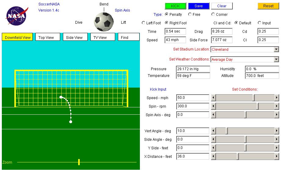 Non-interactive image of the SoccerNASA applet